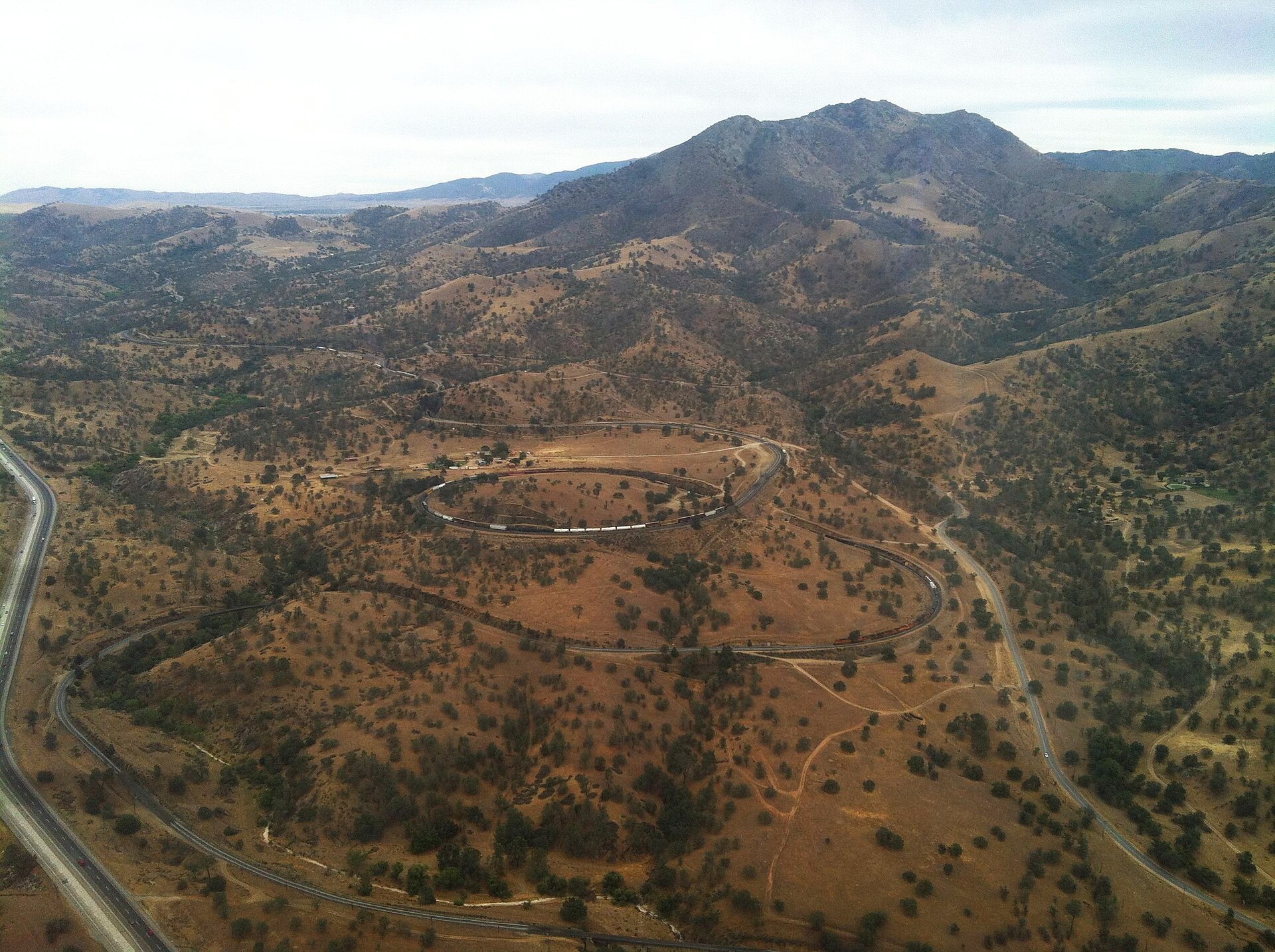 Oak-covered hills around the Tehachapi Loop at Keene, California